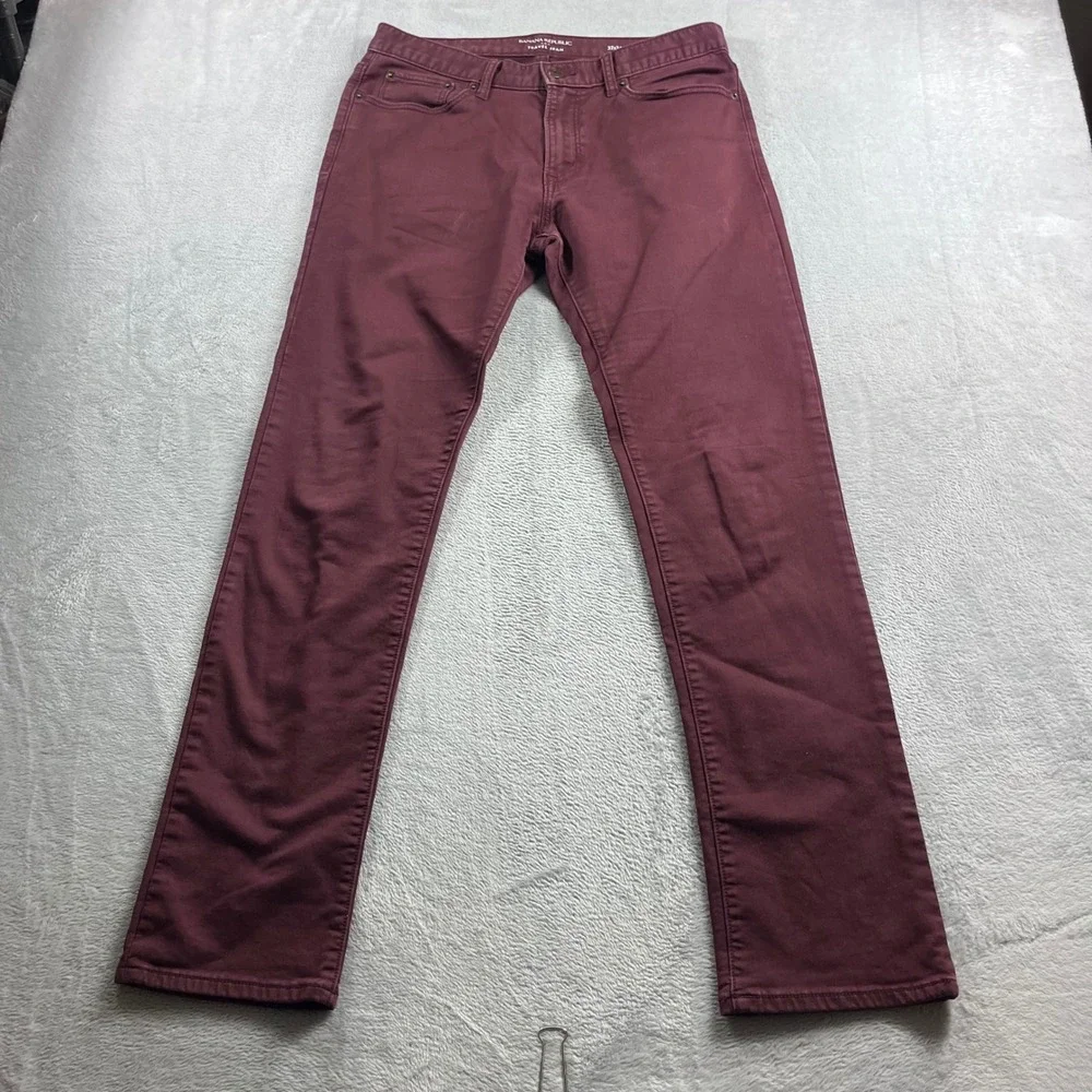 Banana Republic Travel Jean Mens‎ 32x34 Slim Fit Burgundy Maroon Stretch Pants